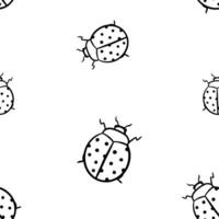 Black outline ladybugs vector seamless pattern. Ladybug bug background, wallpaper, print, textile, fabric, wrapping paper, packaging design. Line art