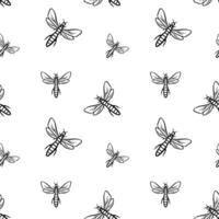 Black outline dragonflies bugs vector seamless pattern. Dragonfly bug background, wallpaper, print, textile, fabric, wrapping paper, packaging design. Line art