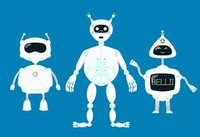 Futuristic robots vector illustration. Robot set. AI robot Vector Set. Artificial intelligence robots
