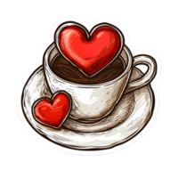 AI generated Cup of coffee with hearts sticker style on transparent background - Ai generated png