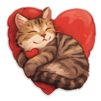 AI generated Cute kitten with pillow heart shape sticker style on transparent background - Ai generated png