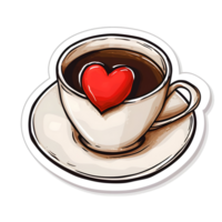 AI generated Cup of coffee with hearts sticker style on transparent background - Ai generated png