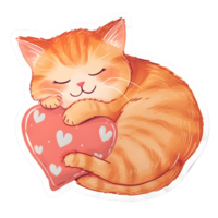 AI generated Cute kitten with pillow heart shape sticker style on transparent background - Ai generated png