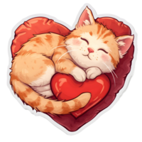 ai generato carino gattino con cuscino cuore forma etichetta stile su trasparente sfondo - ai generato png