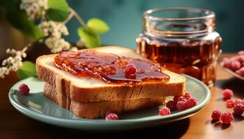 ai generado frescura y dulzura en un hecho en casa baya postre generado por ai foto