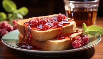 ai generado Fresco Fruta postre en rústico madera mesa, sano y indulgente generado por ai foto