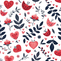 AI generated Love flowers hearts Seamless Pattern on transparent Background - Ai generated png