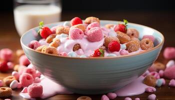 AI generated A bowl of fresh, homemade yogurt with mixed berry indulgence generated by AI photo