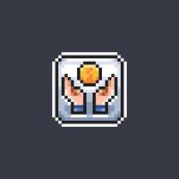 gold coin and hand sign in pixel art style vector