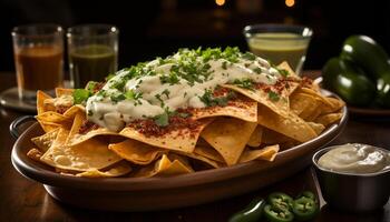 ai generado frescura y especia en un hecho en casa mexicano guacamole inmersión generado por ai foto