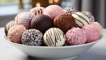 AI generated Gourmet chocolate truffle collection, a sweet indulgence for celebration generated by AI photo