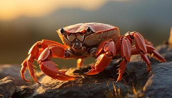 AI generated Animal claw in sand, sunset reflects on water, nature beauty generated by AI photo