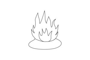 Continuous bonfire drawing, single-line art, and outline minimalistic style vector art illustration