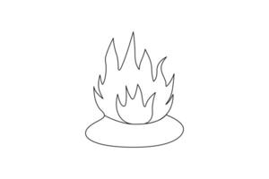 Continuous bonfire drawing, single-line art, and outline minimalistic style vector art illustration