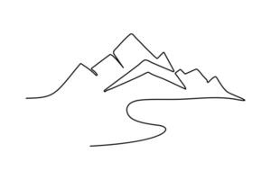 Continuous one-line mountain art . and outline nature landscape view single-line vector illustration.