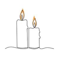 Continuous one-line candle art drawing and outline single-line vector art illustration