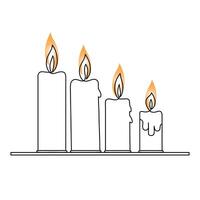 Continuous one-line candle art drawing and outline single-line vector art illustration