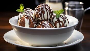 AI generated Homemade chocolate fudge ice cream, a sweet indulgence generated by AI photo