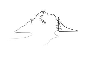 Continuous one-line mountain art . and outline nature landscape view single-line vector illustration.