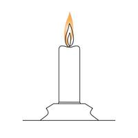 Continuous one-line candle art drawing and outline single-line vector art illustration