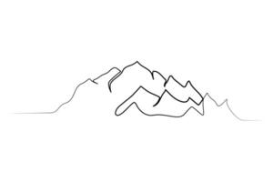 Continuous one-line mountain art . and outline nature landscape view single-line vector illustration.