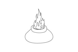 Continuous bonfire drawing, single-line art, and outline minimalistic style vector art illustration