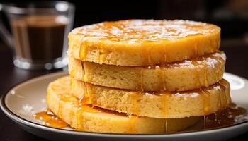 AI generated A stack of homemade pancakes with syrup and butter generated by AI photo