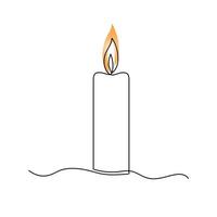 Continuous one-line candle art drawing and outline single-line vector art illustration