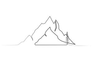 Continuous one-line mountain art . and outline nature landscape view single-line vector illustration.