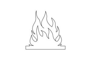 Continuous bonfire drawing, single-line art, and outline minimalistic style vector art illustration