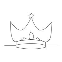 One-line continuous crown drawing and outline the crown symbol art of king and majesty vector illustration