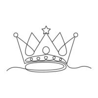 One-line continuous crown drawing and outline the crown symbol art of king and majesty vector illustration