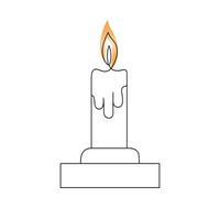 Continuous one-line candle art drawing and outline single-line vector art illustration