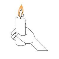 Continuous one-line candle art drawing and outline single-line vector art illustration