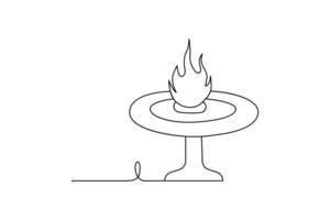 Continuous bonfire drawing, single-line art, and outline minimalistic style vector art illustration