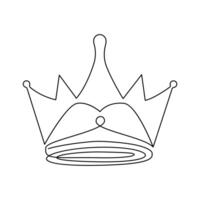 One-line continuous crown drawing and outline the crown symbol art of king and majesty vector illustration