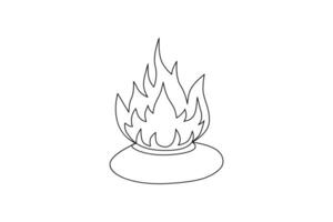 Continuous bonfire drawing, single-line art, and outline minimalistic style vector art illustration