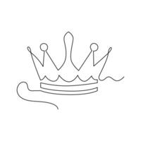 One-line continuous crown drawing and outline the crown symbol art of king and majesty vector illustration