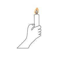 Continuous one-line candle art drawing and outline single-line vector art illustration