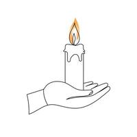 Continuous one-line candle art drawing and outline single-line vector art illustration