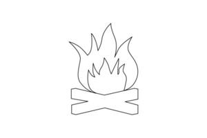 Continuous bonfire drawing, single-line art, and outline minimalistic style vector art illustration