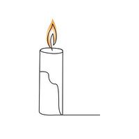 Continuous one-line candle art drawing and outline single-line vector art illustration