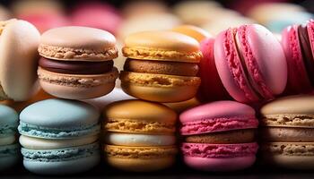 AI generated A cute pink macaroon stack, a French indulgence in sweetness generated by AI photo