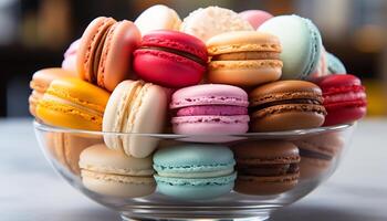 AI generated A gourmet macaroon collection, a sweet indulgence of colorful elegance generated by AI photo