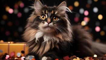 AI generated Cute kitten sitting, looking at camera, playful, fluffy fur generated by AI photo