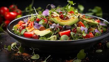 AI generated Fresh gourmet salad, healthy vegetarian meal with organic ingredients generated by AI photo