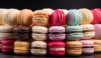 AI generated A colorful stack of macaroons, a sweet French indulgence generated by AI photo