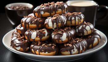 ai generado indulgente postre oscuro chocolate rosquilla con cremoso chocolate Formación de hielo generado por ai foto