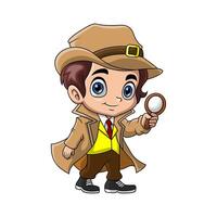 Cute detective boy cartoon on white background vector