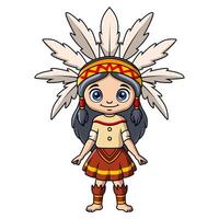 Cute native american indian girl cartoon on white background vector